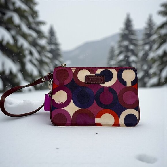 Coach Parker Bordeaux Multicolor OP Art Small Satin Wristlet (NWOT) - Picture 1 of 3